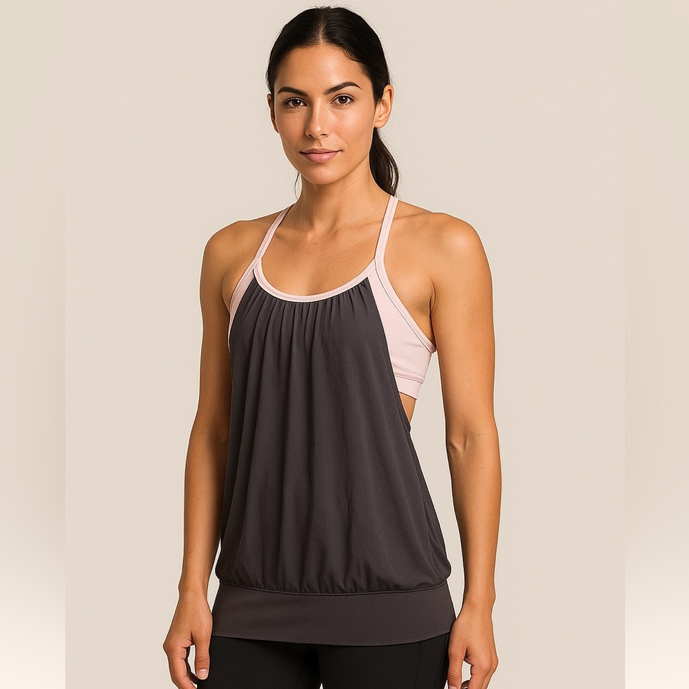 Lululemon No Limits Tank Top Sz 4 | Pink Gray Built-In Bra Flowy Racerback Yoga